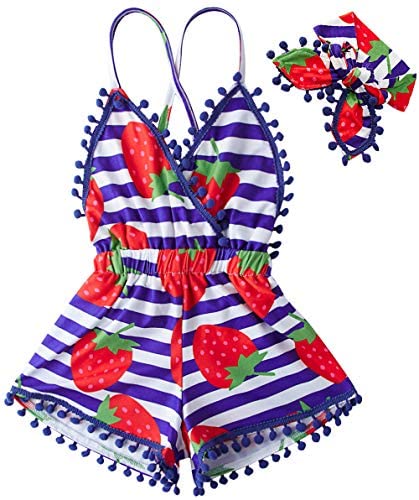 Amazon.com: UNICOMIDEA 6M-3T Baby Girl Backless Bodysuit Outfit Set Romper Jumpsuit with Headband: Clothing