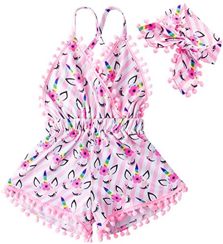 Amazon.com: UNICOMIDEA 6M-3T Baby Girl Backless Bodysuit Outfit Set Romper Jumpsuit with Headband: Clothing